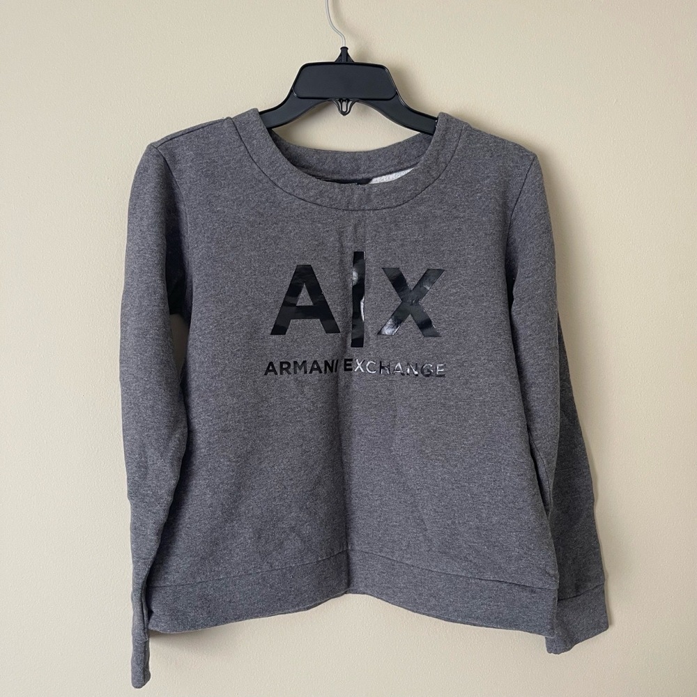 AX Armani Exchange Sweatshirt‎ Small Gray Crewneck Logo Long Sleeves Cotton